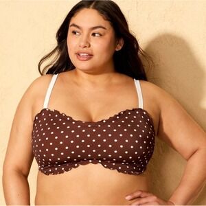 Women's Ruffle Edge Bandeau Bikini Top - Wild Fable™ Brown/Cream Polka Dot 3X